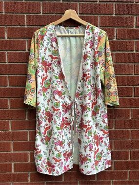 PHAX Reversible Floral Kimono Duster Boho Beach Cover Up One Size